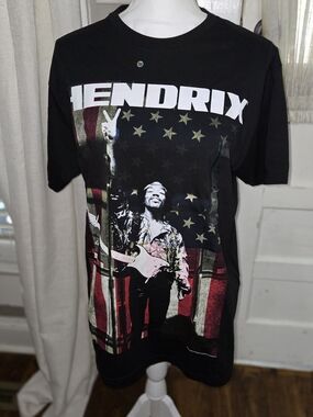 Jimi Hendrix Black Graphic Tee - Retro Flag Design